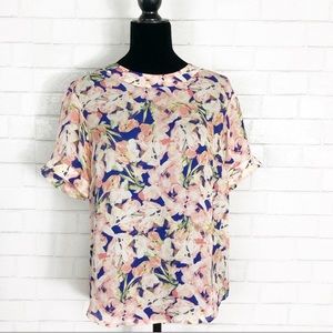 J. Crew blush pink floral print silk blouse